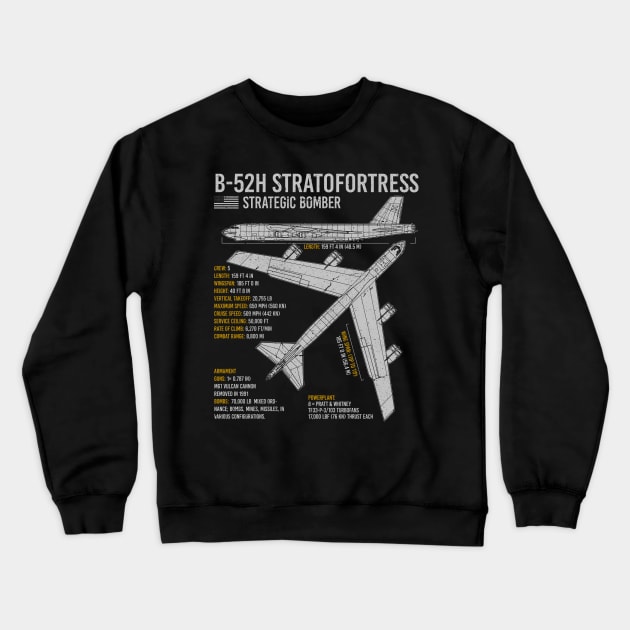 B-52 Stratofortress Blueprint American Bomber Crewneck Sweatshirt by BeesTeez